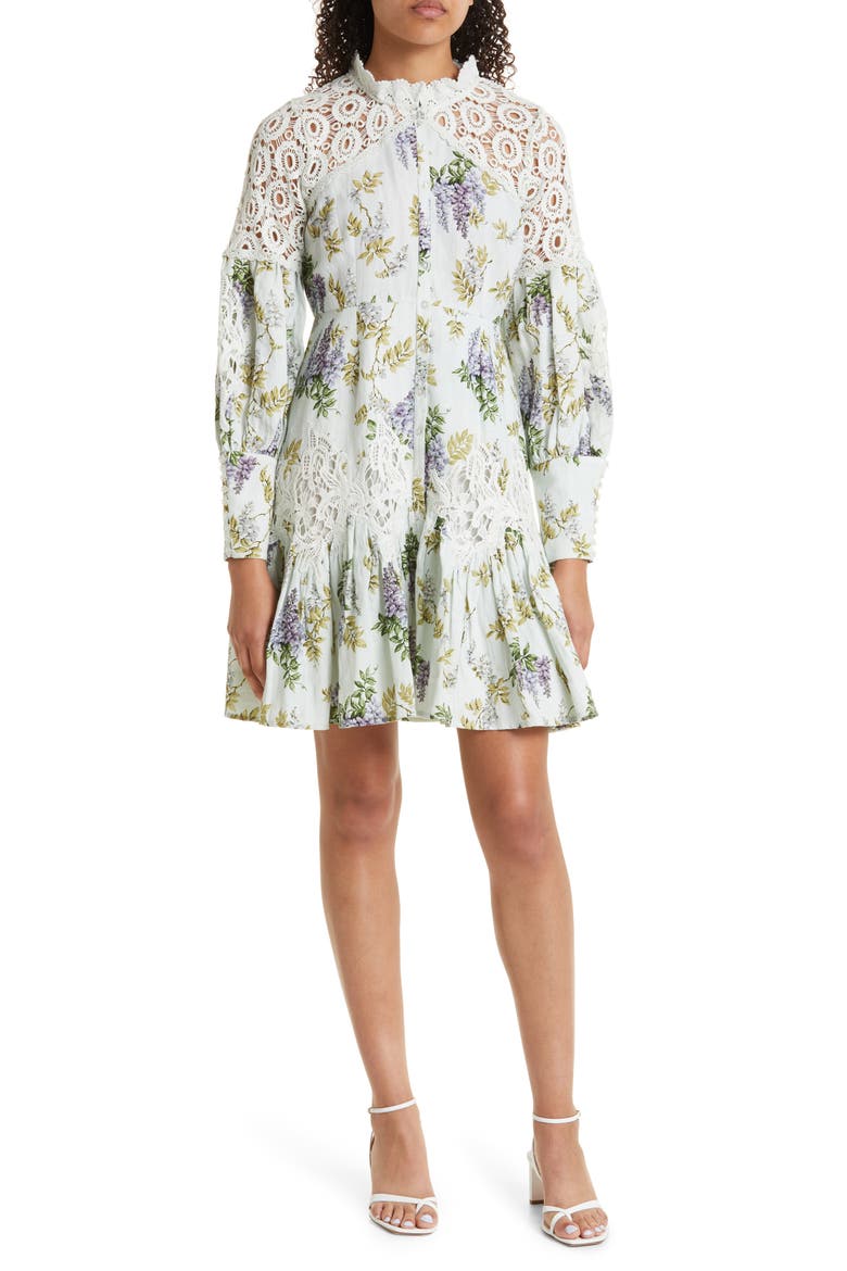 Linen Blend Long Sleeve Minidress, Main, color, WALLPAPER