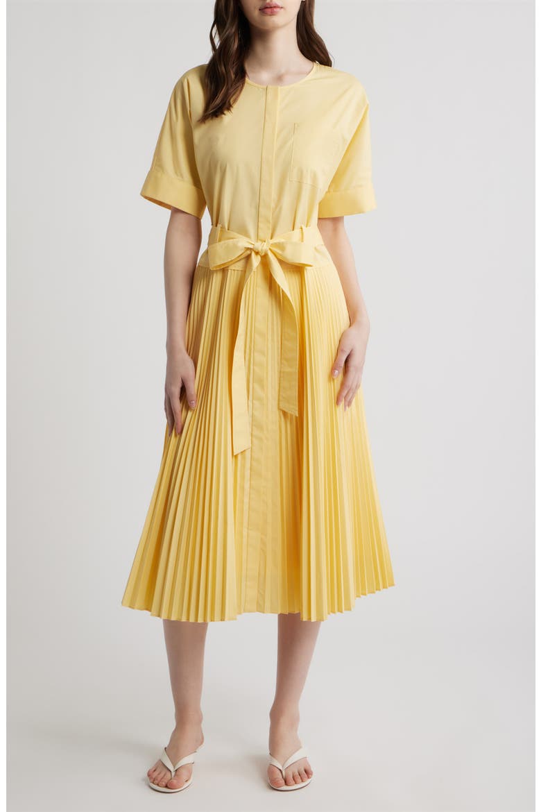 Loretta Pleated Midi Dress, Main, color, CHAMOMILLE