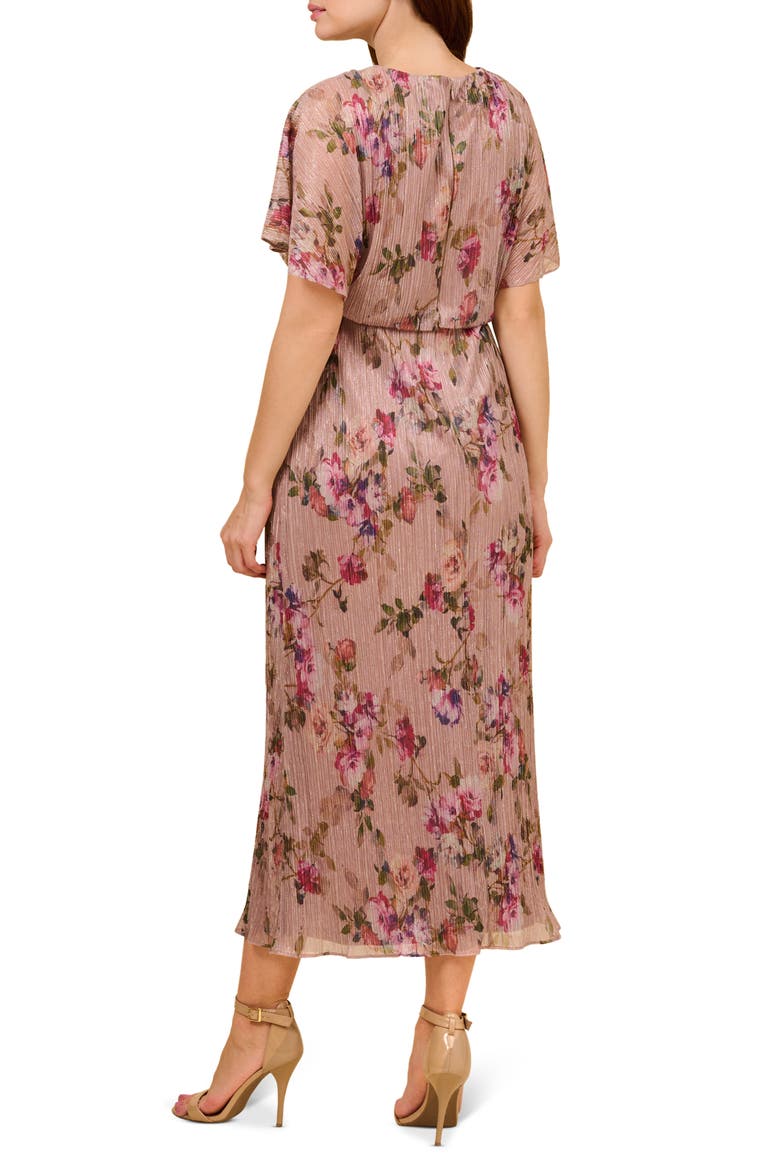 Floral Metallic Crinkle Midi Dress, Alternate, color, ROSE MULTI