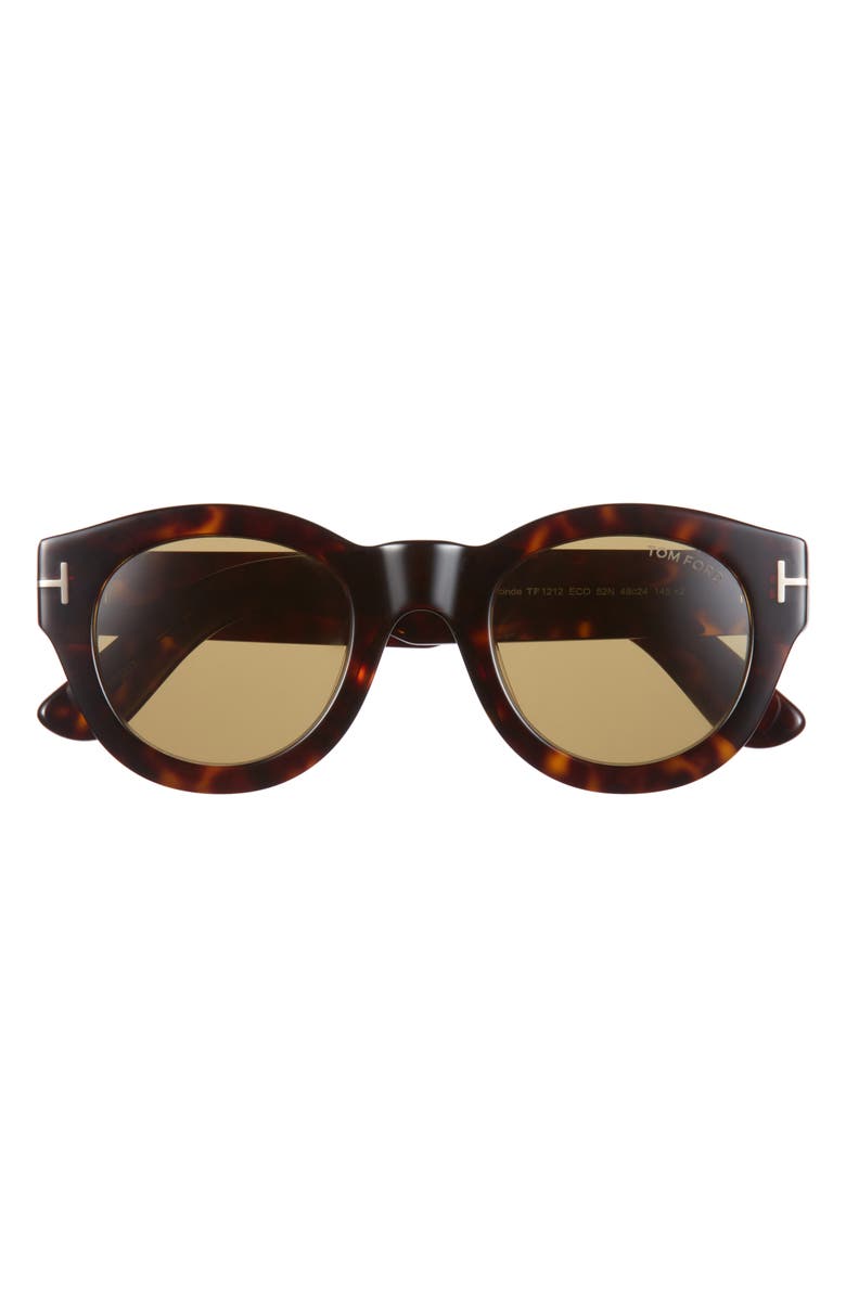 TOM FORD Lucinda 48mm Round Sunglasses, Main, color, Dark Havana / Green