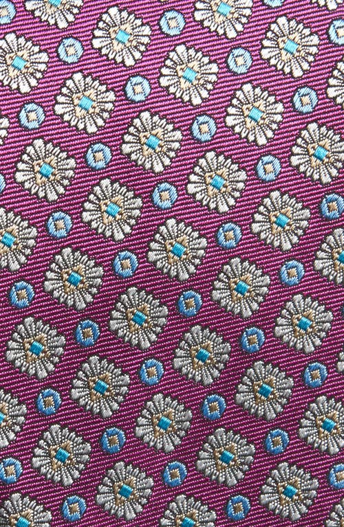 David Donahue Floral Geometric Medallion Silk Tie In Berry