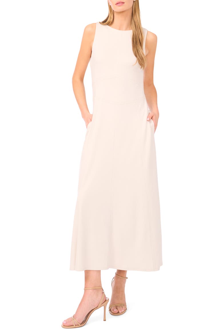 Contrast Topstitch Sleeveless Midi Dress, Alternate, color, SILVER BIRCH