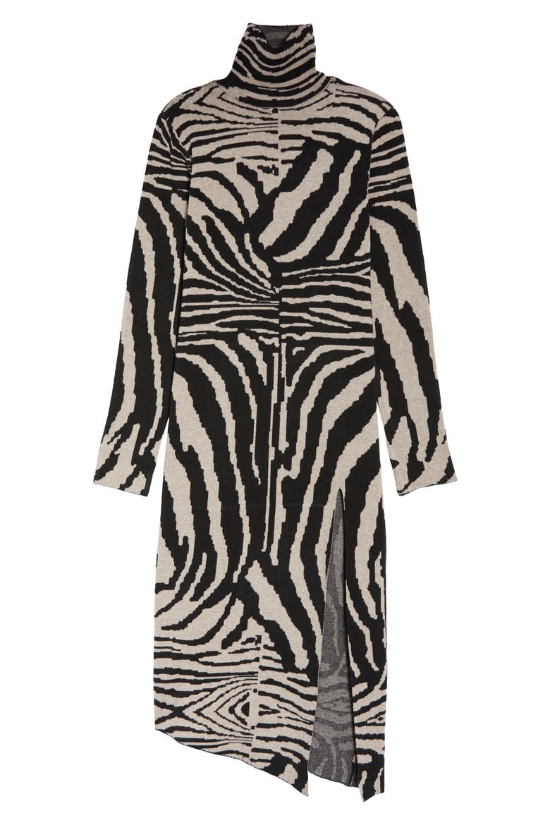 Animal Stripe Turtleneck Sweater Dress, Alternate, color, BROWN/ NOIR ZEBRA