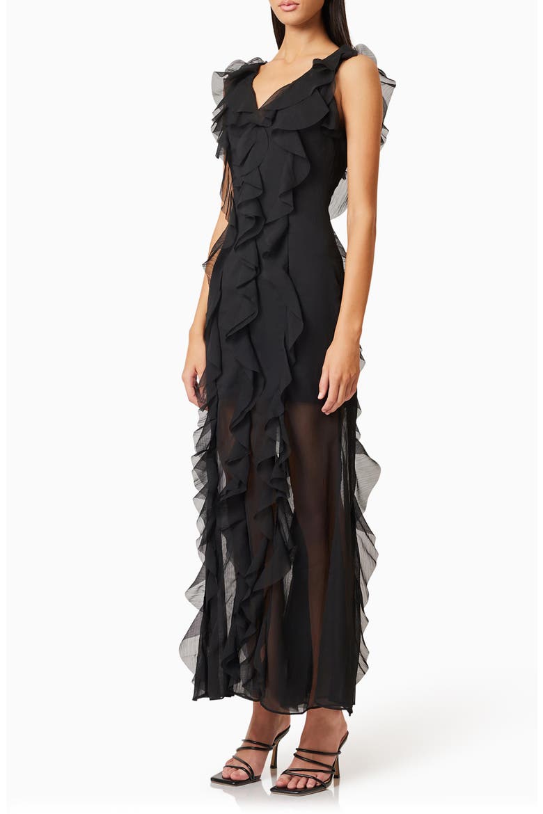 Louise Corisca Ruffle Maxi Dress, Alternate, color, BLACK