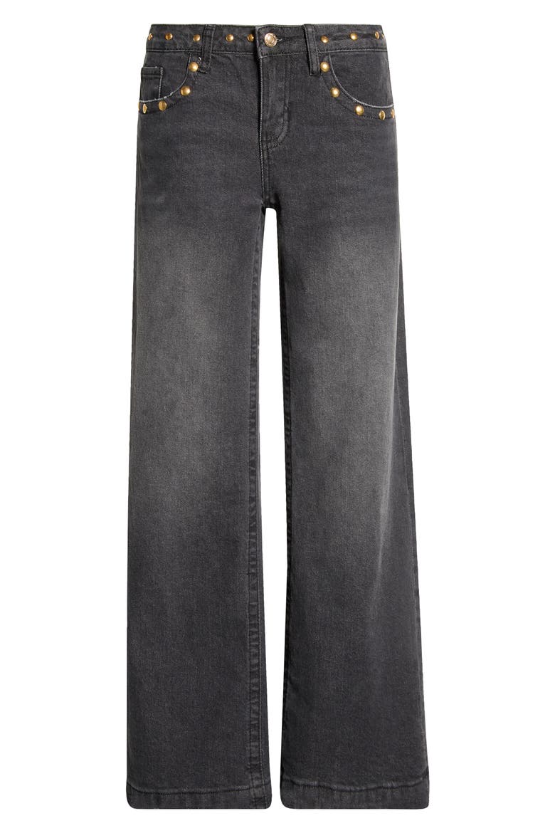 Frida Star Studded Low Rise Wide Leg Jeans, Main, color, BLACK TINT WASH