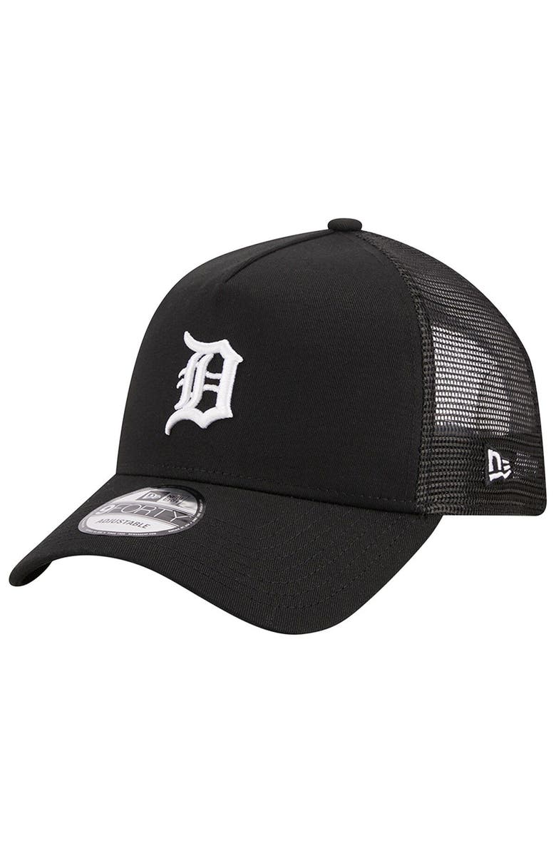 New Era Men's New Era Black Detroit Tigers A-Frame 9FORTY Trucker Adjustable Hat, Main, color,