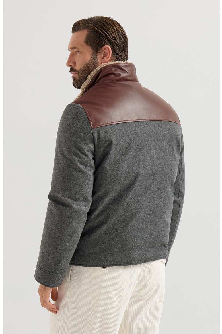 Bonded wool flannel paneled down jacket with shearling collar, Alternate, color, Dark Grey