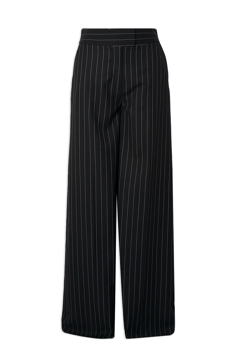 Pinstripe Wide Leg Tailored Trouser, Alternate, color, Black
