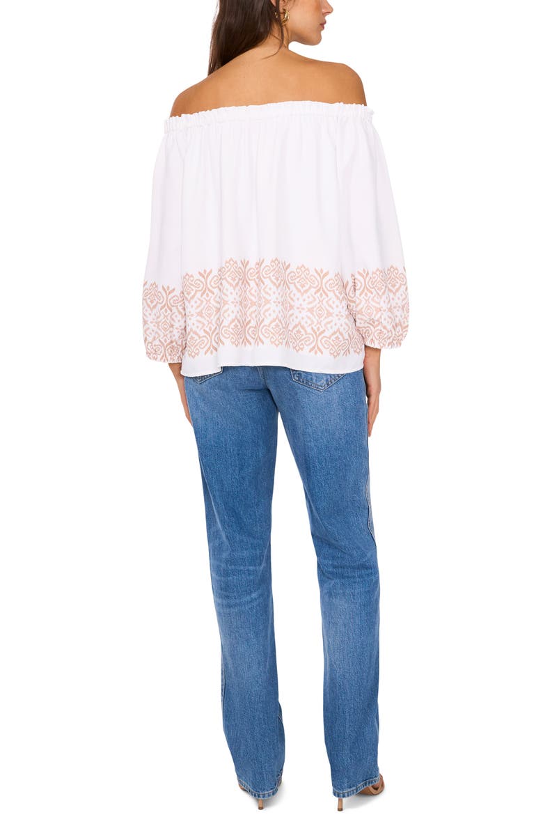 Vince Camuto Border Print Off the Shoulder Top, Alternate, color, 