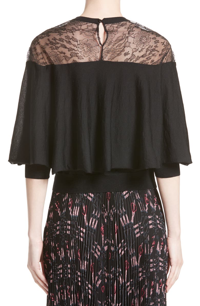 Valentino Lace Trim Cape Sweater, Alternate, color, 
