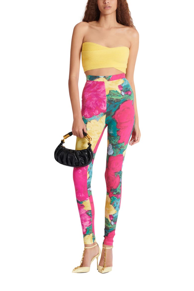 Jersey leggings with roses print, Alternate, color, multicolor
