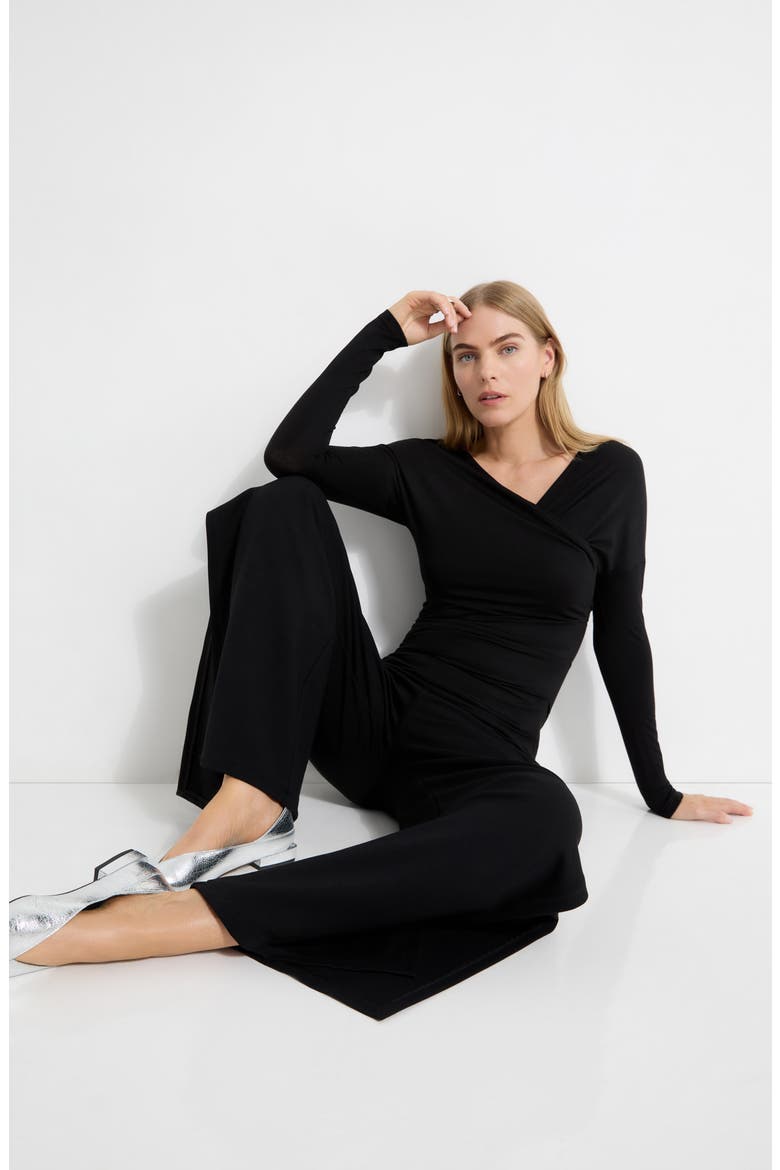 Jisoo Ruched Surplice Neck Jersey Top, Alternate, color, BLACK