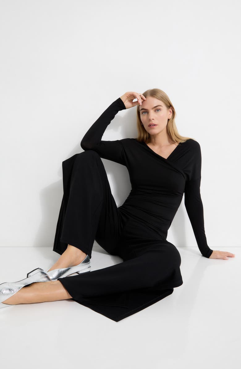 Marcella Jisoo Ruched Surplice Neck Jersey Top, Alternate, color, Black