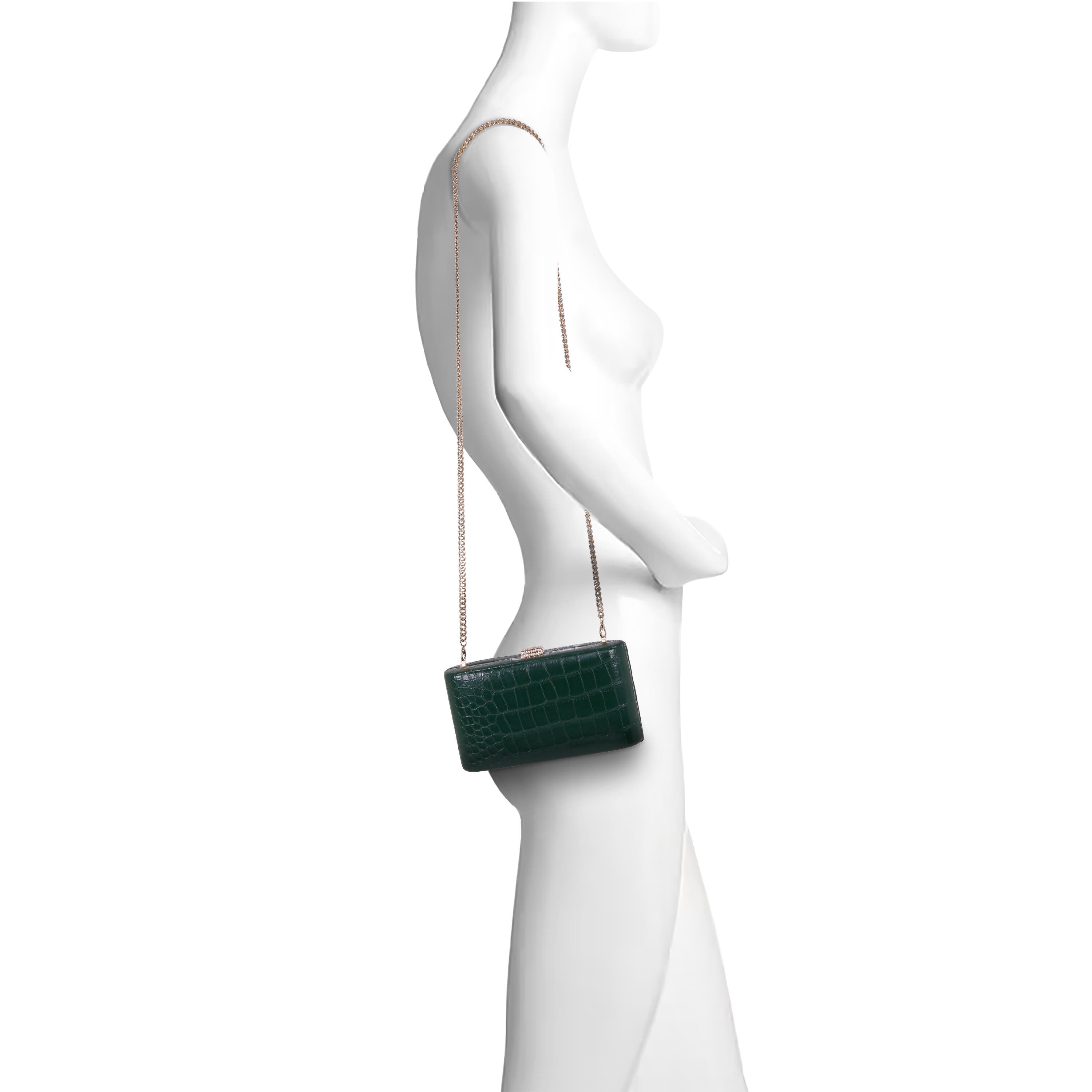 Lula Croc Embossed Leather Minaudiere, Alternate, color, Emerald