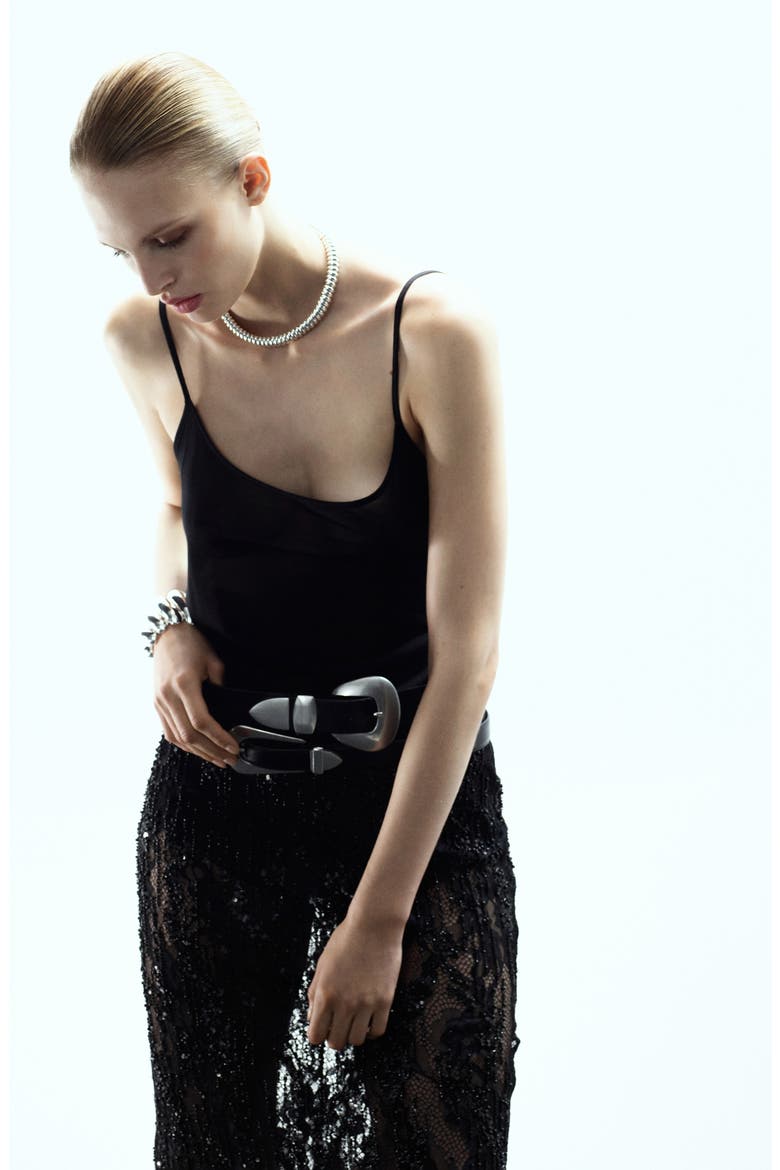 x Kaia Gerber Beaded Lace Skirt, Alternate, color, BLACK