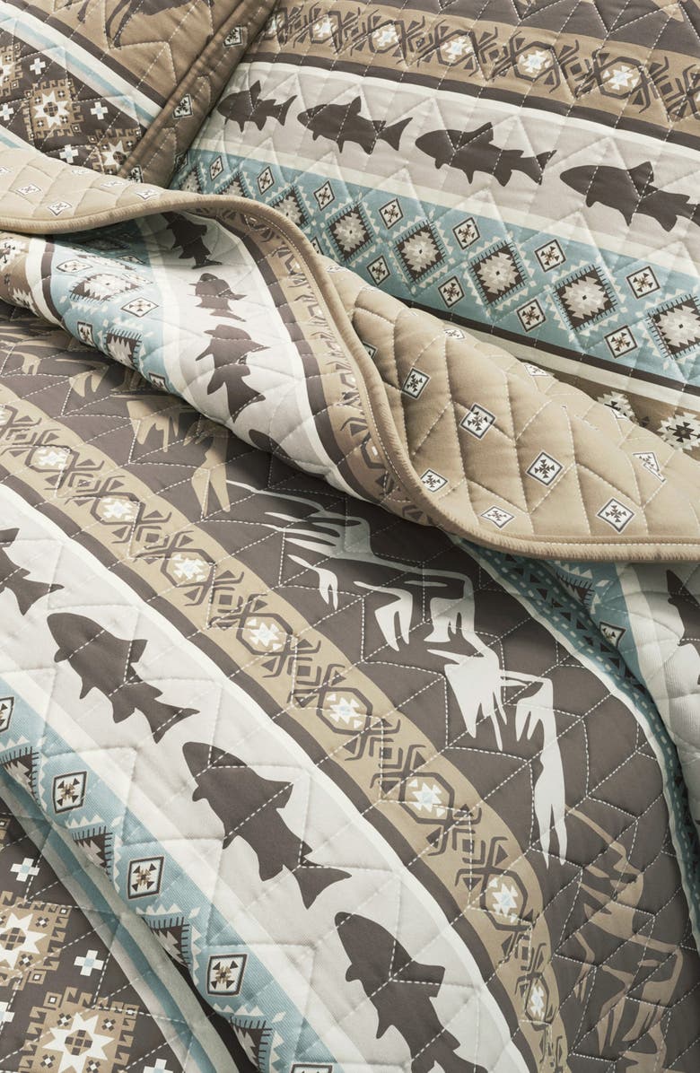 Woven & Weft Wildlife Patchwork Quilt Set, Alternate, color, Rustic Lodge Stripes