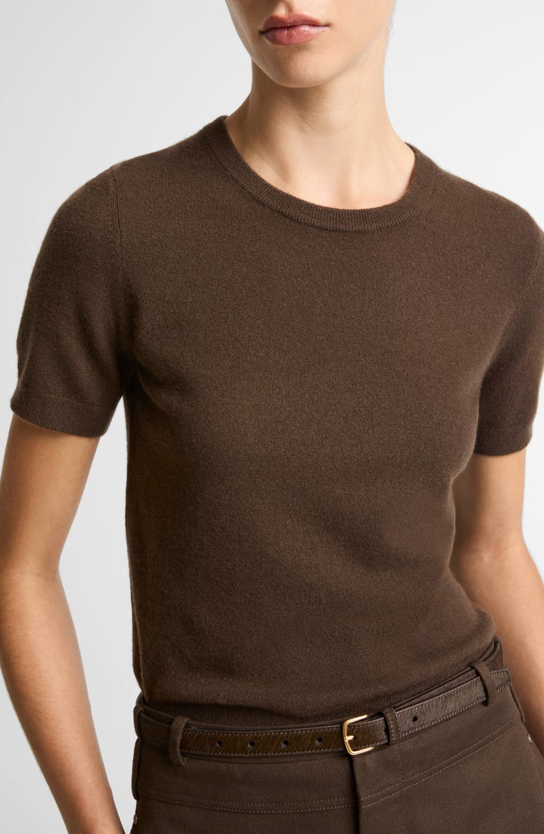 Vince Short Sleeve Wool Blend Sweater, Alternate, color, Dark Bark