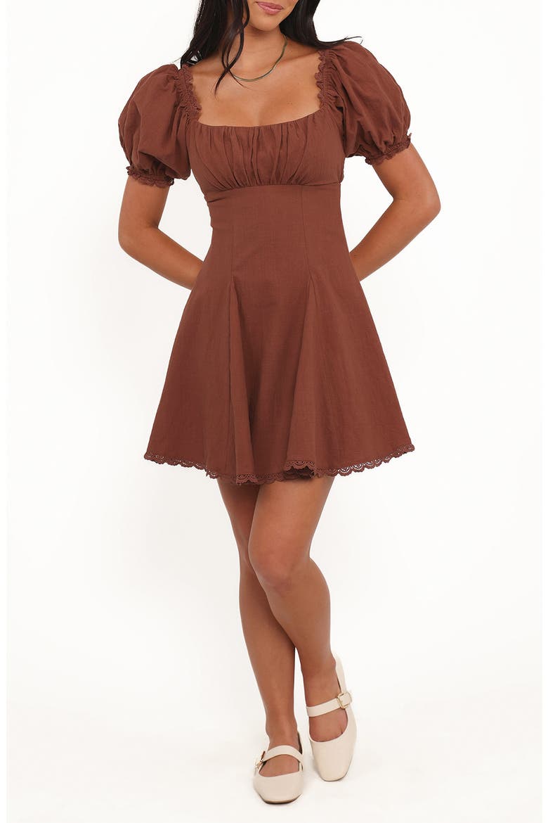 Anora Puff Sleeve Minidress, Main, color, COGNAC
