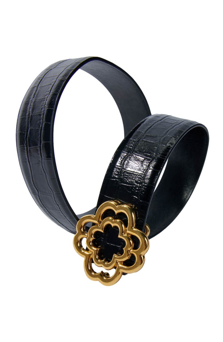 maje Croc-effect leather double M belt, Alternate, color, 