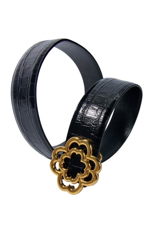Maje Croc-effect Leather Double M Belt In Black
