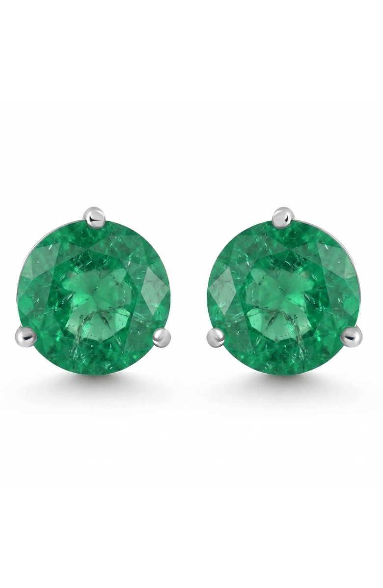 Bliss Diamond 5Ct Round Emerald Studs 9mm Women's 14k Earring 3 Prong Martini Lab Grown, Main, color, White Gold