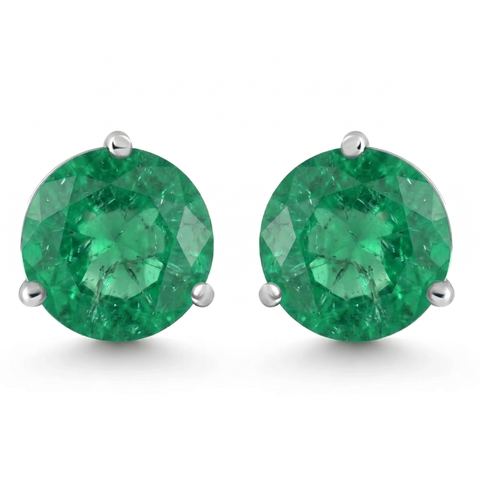 5Ct Round Emerald Studs 9mm Women's 14k Earring 3 Prong Martini Lab Grown