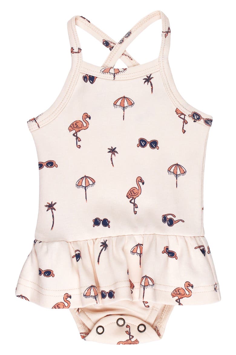 Flamingo Print Organic Cotton Skirted Bodysuit, Main, color, FLAMINGO