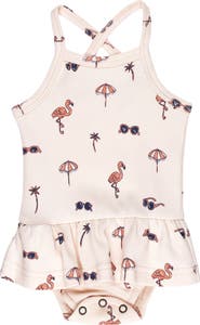 L'ovedbaby Flamingo Print Organic Cotton Skirted Bodysuit
