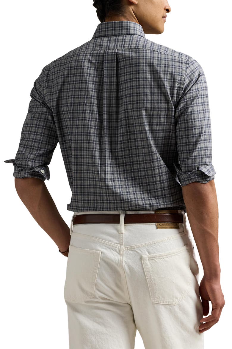 Classic Fit Plaid Cotton Twill Button-Up Shirt, Alternate, color, GREY NAVY HEATHER MULTI