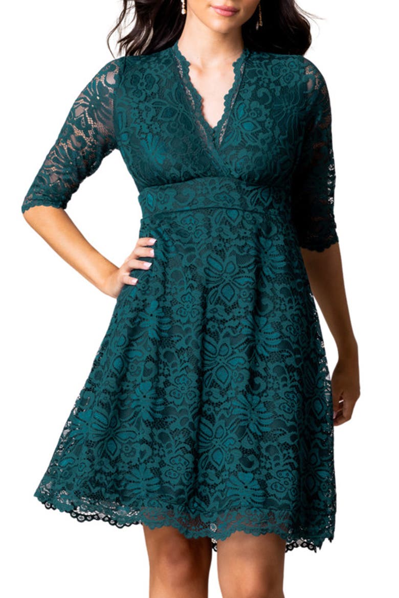 Mademoiselle A-Line Lace Cocktail Dress, Alternate, color, Emerald green