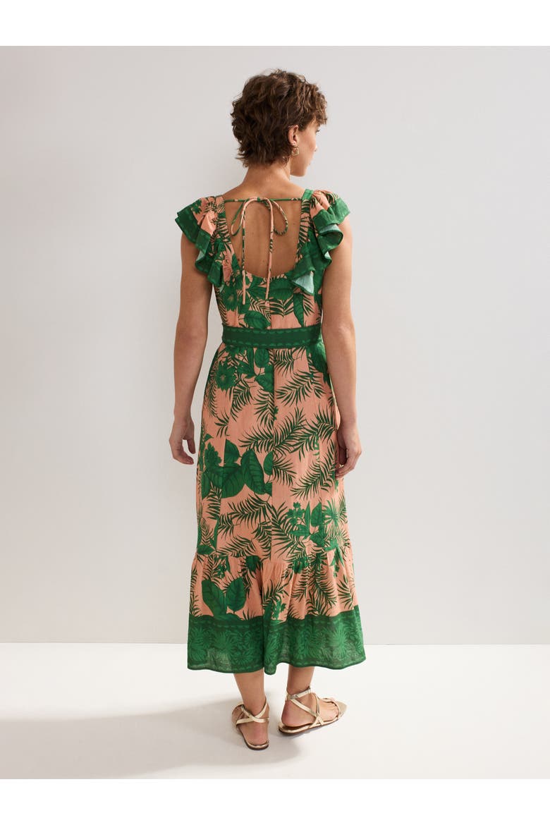 Sandra Ruffled Square Neck Midi Dress, Alternate, color, Coral
