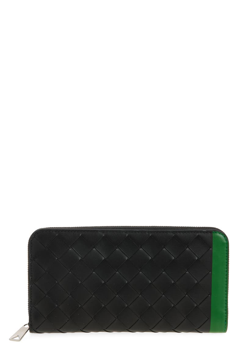 Intrecciato Zip Around Wallet, Main, color, 1283 BLACK/ SHAMROCK