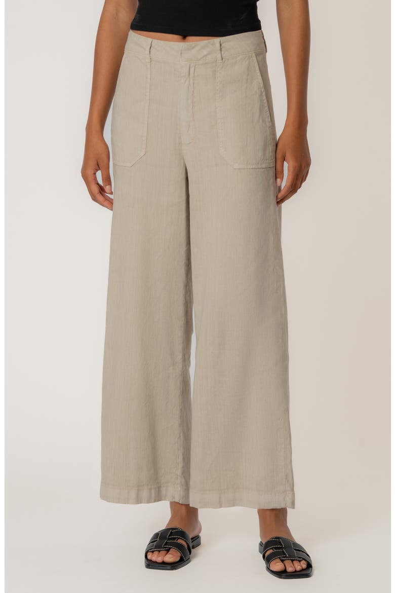 Topaz High Waist Crop Wide Leg Linen Blend Pants, Main, color, SAND JM