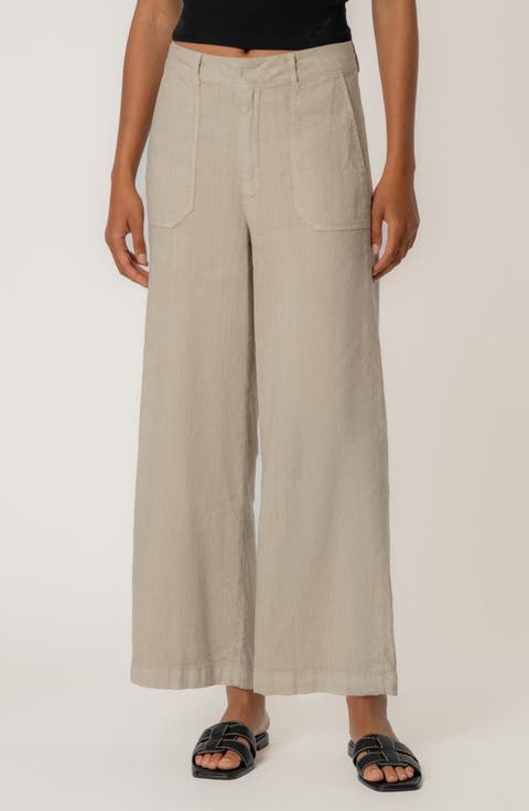Topaz High Waist Crop Wide Leg Linen Blend Pants (Regular & Petite)