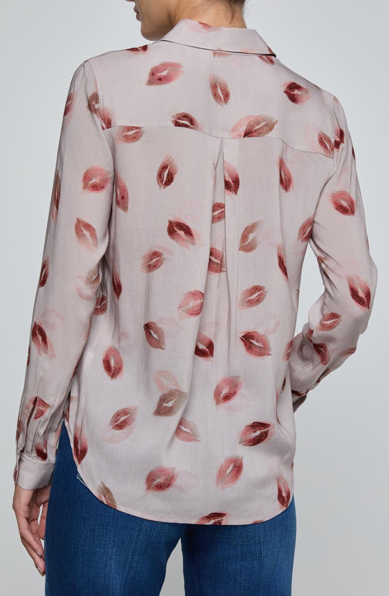 L'AGENCE Holly Lips Pattern Woven Shirt, Alternate, color, Taupe/ Dark Red Kiss