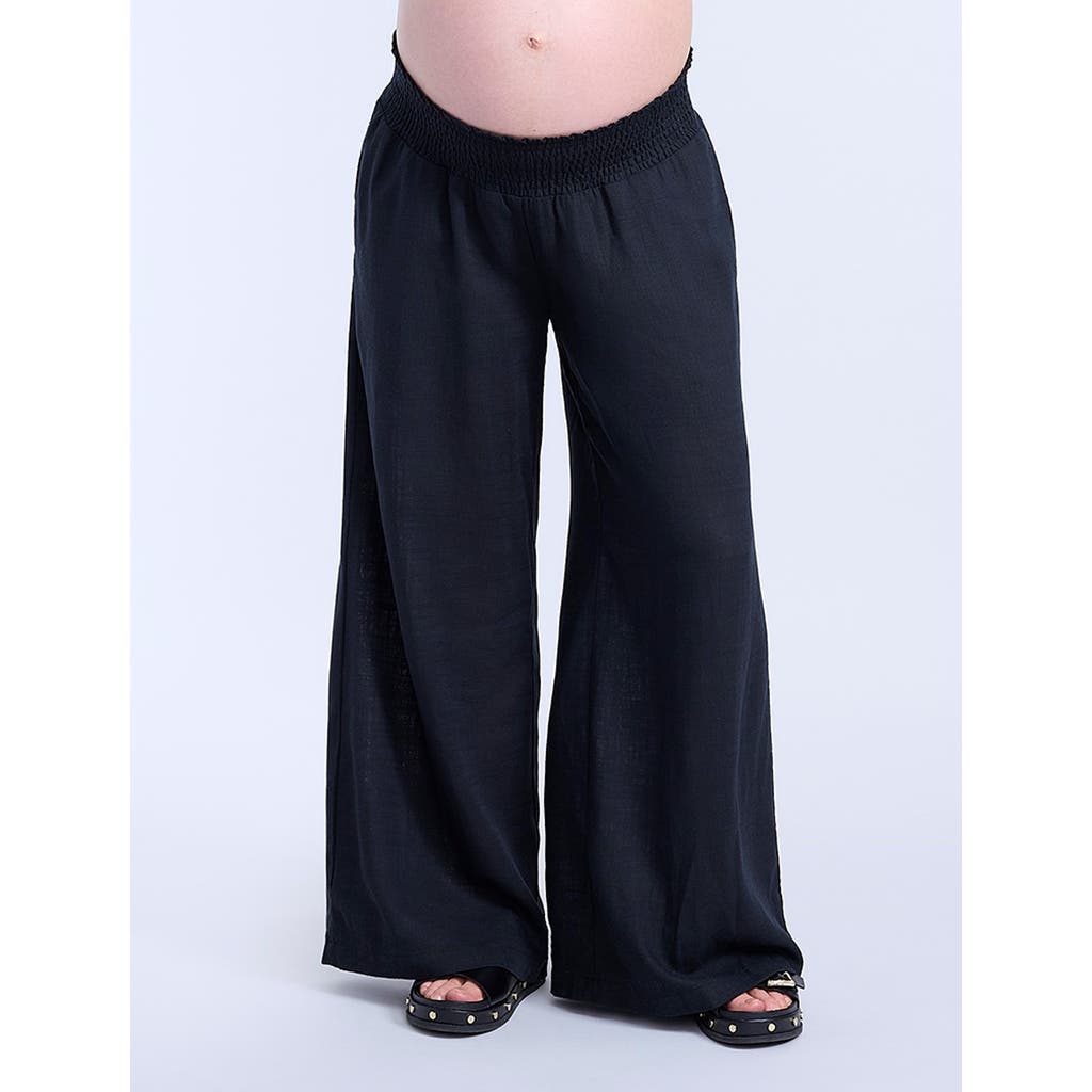 Motherhood Maternity Smocked Waist Wide Leg Pant In Blue