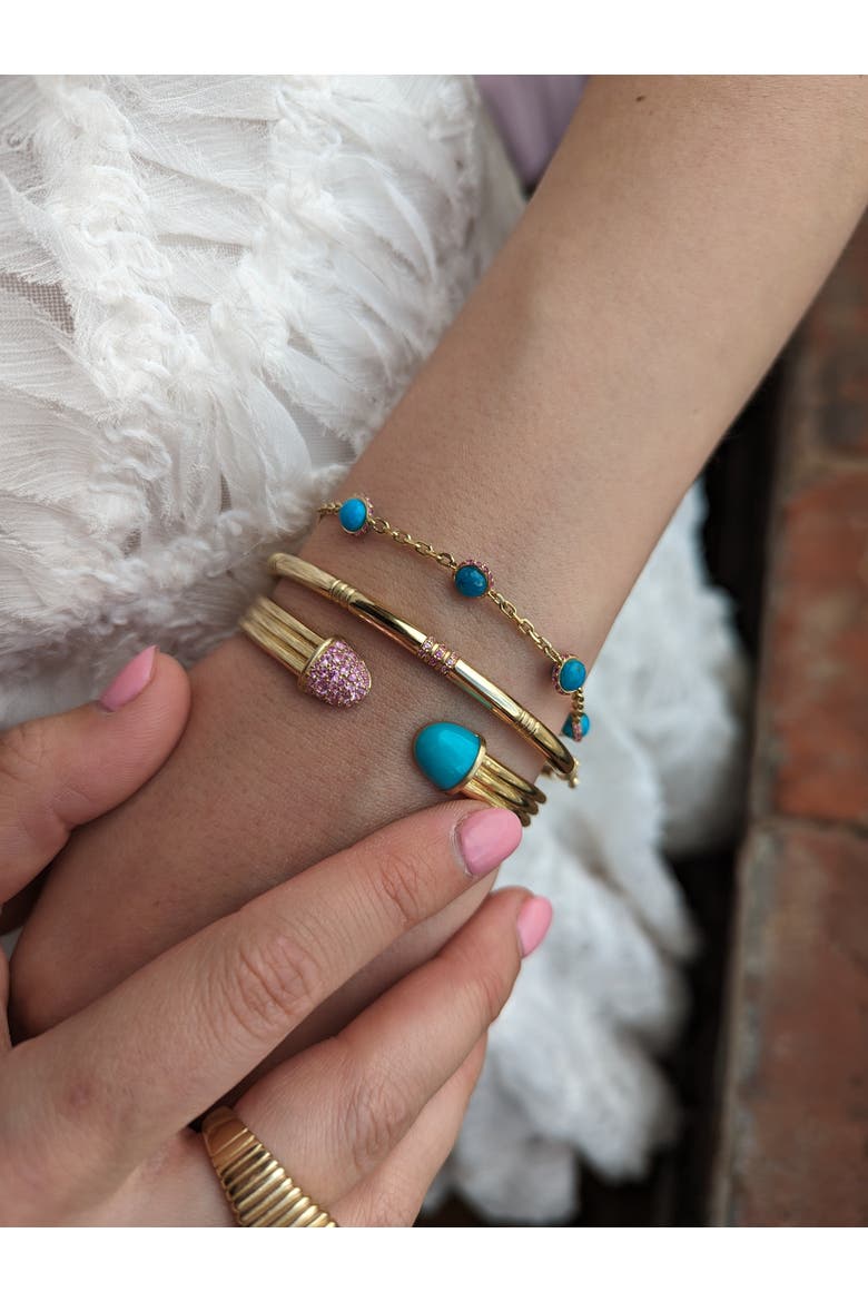 Found Cabochon Station Bracelet, Alternate, color, Turquoise & Pink Sapphire-Gold