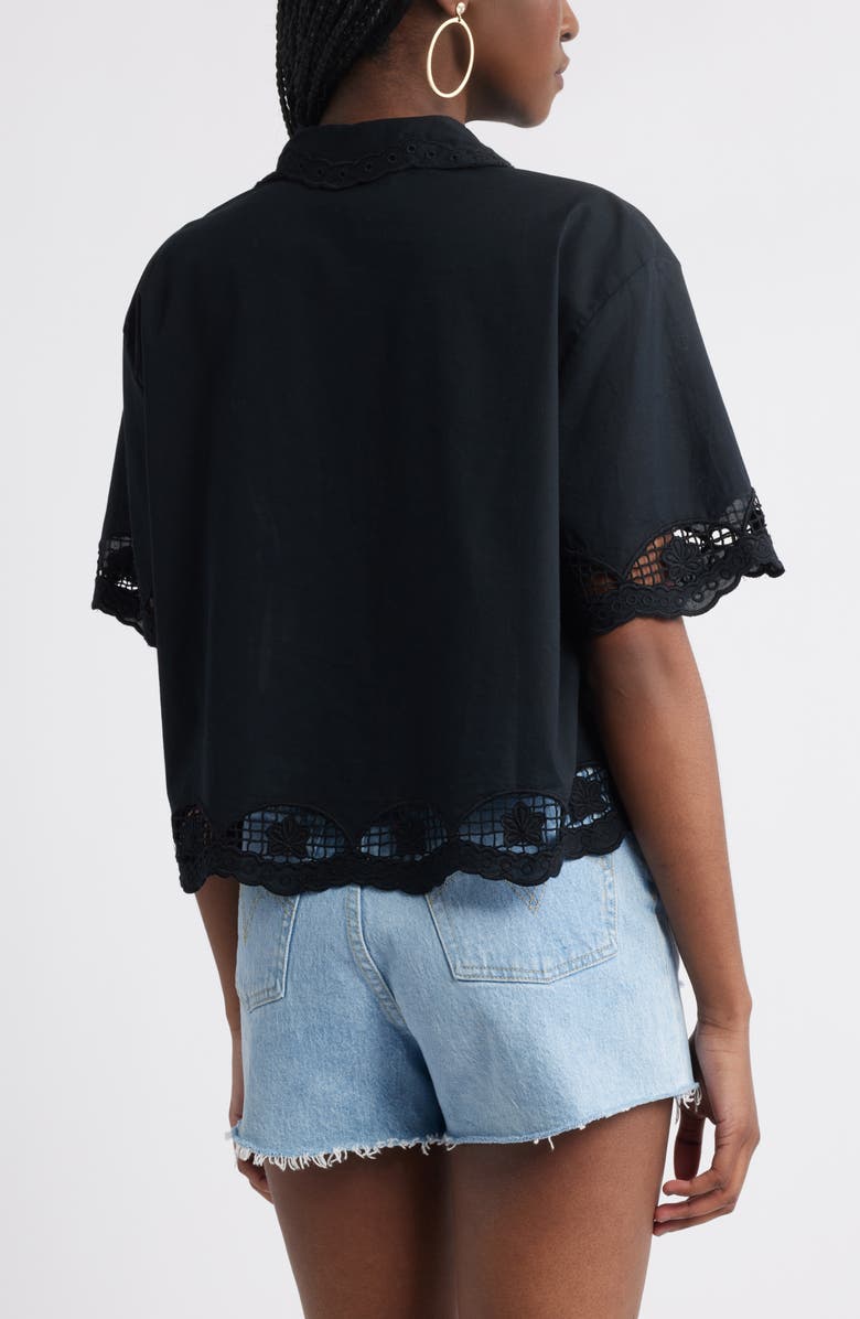 Embroidered Cutwork Cotton Camp Shirt