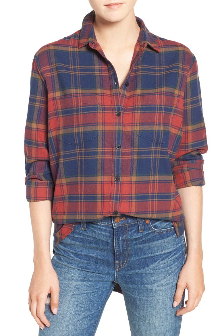 Ex-Boyfriend Shrunken Flannel Boyfriend Shirt, Main, color, FADED BEGONIA