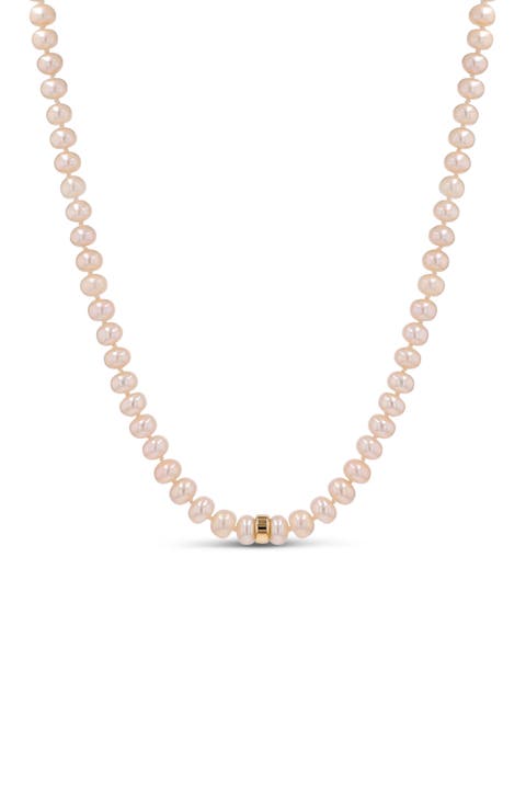 14K Pearl 8MM Knotted Necklace With Smooth Rondelle
