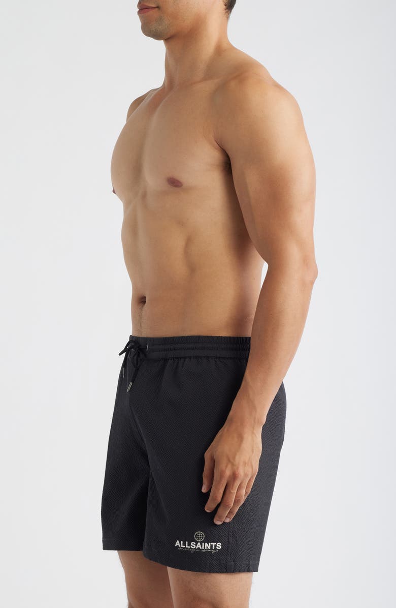 AllSaints Emblem Swim Trunks, Alternate, color, Washed Black