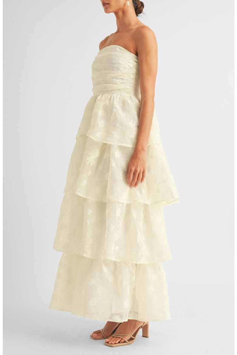Milan Floral Jaquard Strapless Tiered Gown, Alternate, color, CREAM