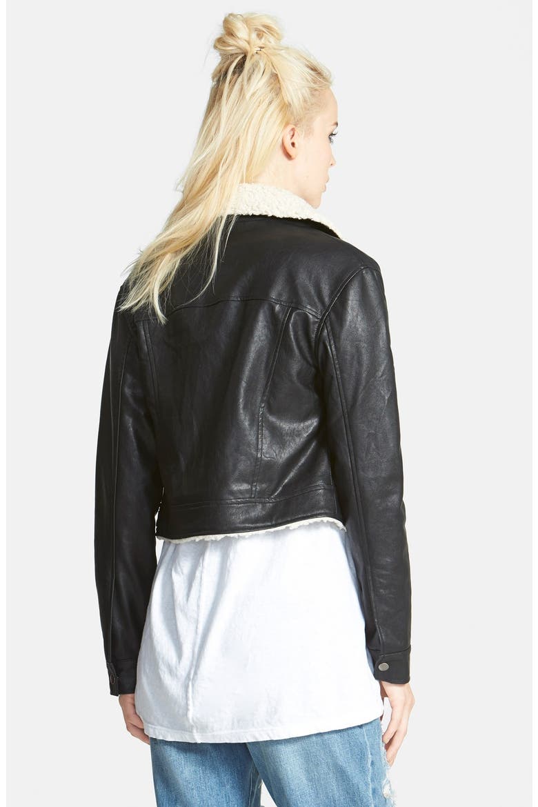 ASTR Faux Shearling Moto Jacket, Alternate, color, BLACK