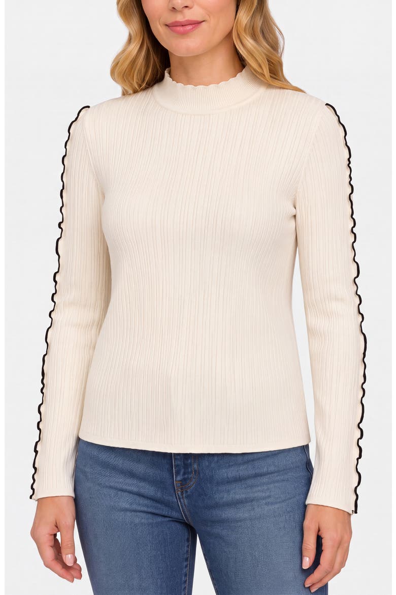 Mock Neck Rib Sweater, Main, color, CRM W/ BLACK