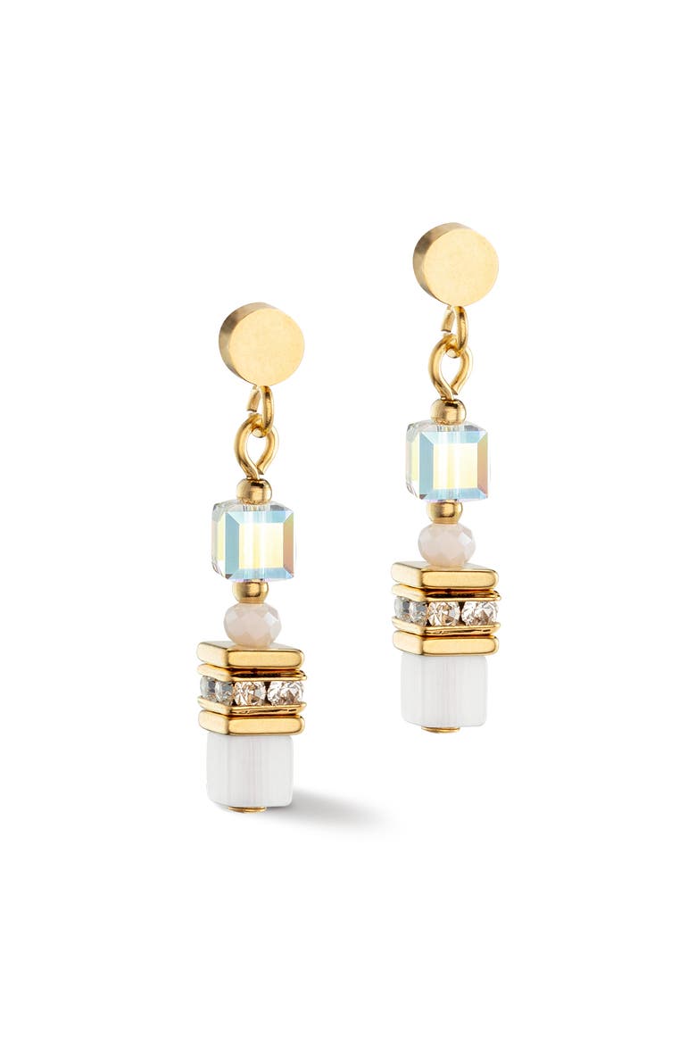 Mini Cubes Gold Earrings, Main, color, White