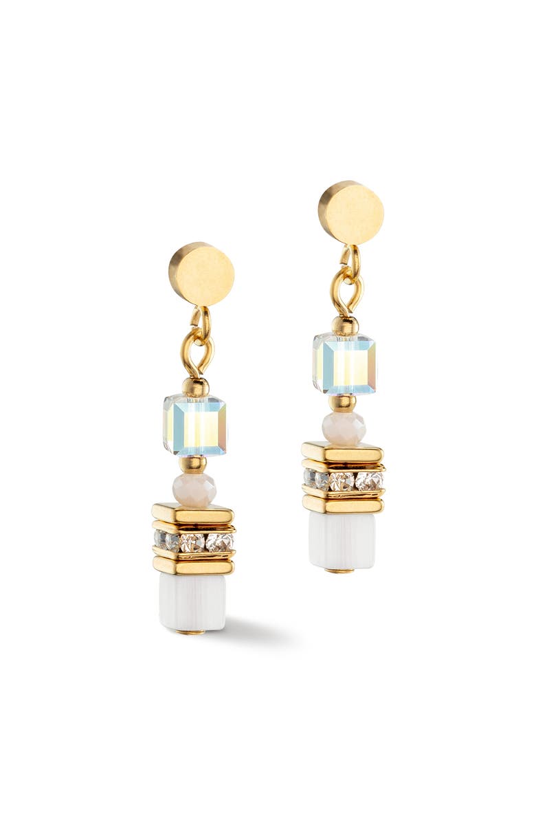 COEUR DE LION Mini Cubes Gold Earrings, Main, color, White