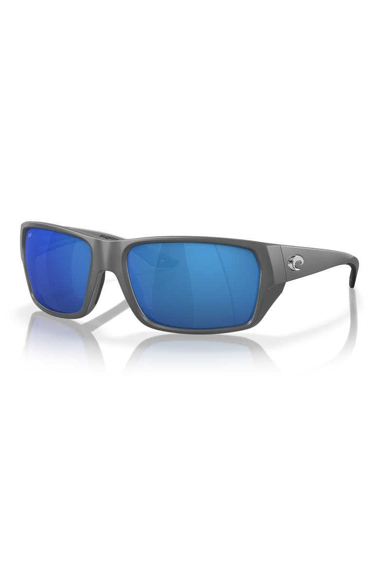 Tailfin 60mm Polarized Rectangular Sunglasses, Alternate, color, MATTE GRAY/ BLUE MIRROR 580P