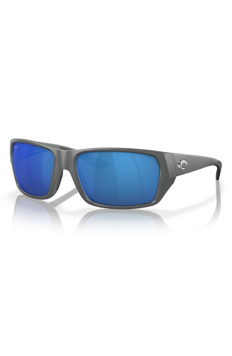 Costa Del Mar Tailfin 60mm Polarized Rectangular Sunglasses, Alternate, color, Matte Gray/ Blue Mirror 580P