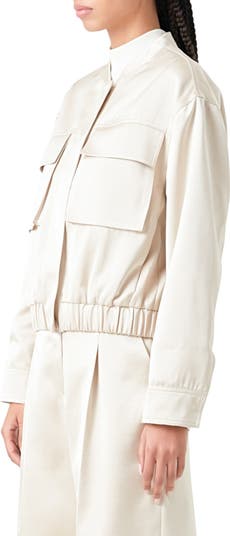 Cargo Pocket Satin Bomber Jacket