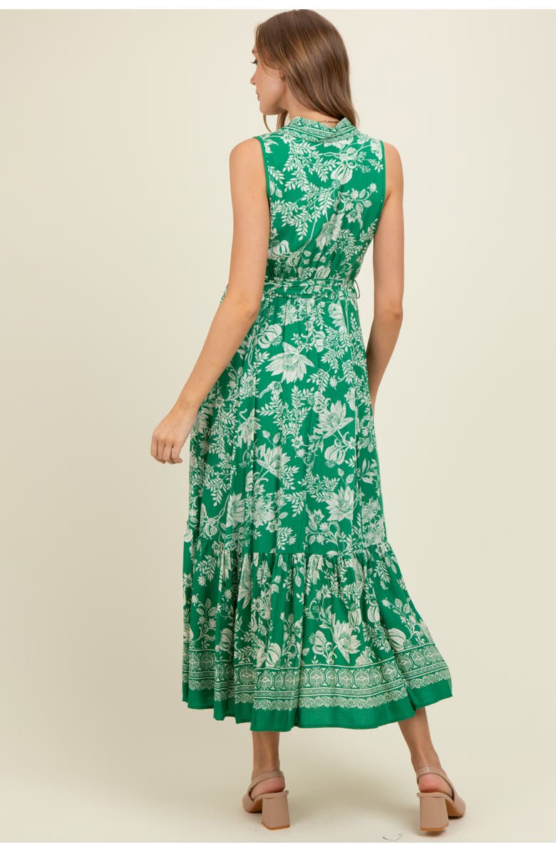 PinkBlush Floral Border Print Lapel Button Down Maxi Dress, Alternate, color, Green